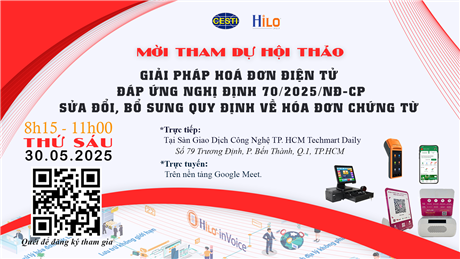 Mời tham dự hội thảo giới thiệu "Giải pháp hoá đơn điện tử đáp ứng Nghị định 70/2025/NĐ-CP sửa đổi, bổ sung quy định về hóa đơn chứng từ"